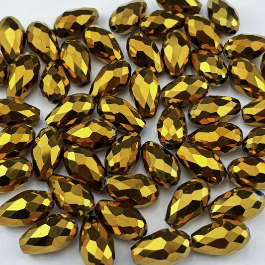 100pcs 8x12mm Teardrop Crystal Glass Beads for Jewelry Making, Faceted Vertical Hole Teardrop Glass Spacer Beads for Wind Chimes Bracelet Earring Necklace DIY Craft(Gold)