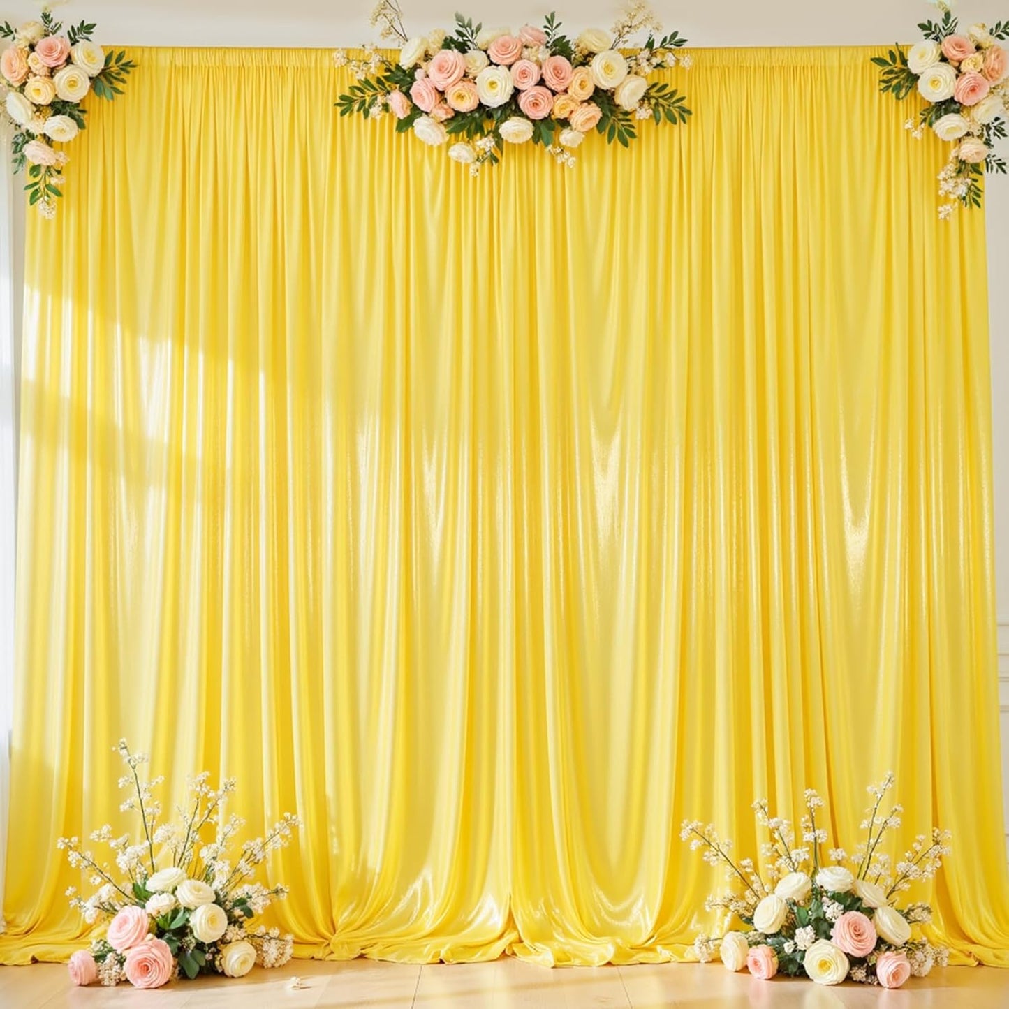 Gold Glitter Backdrop Curtain for Parties Wedding,10Ft x 10Ft Satin Shimmer Photo Backdrop,Non-Wrinkle Sparkle Drapes for Backdrop,Back Drop for Photography, Birthdays,Weddings,Prom