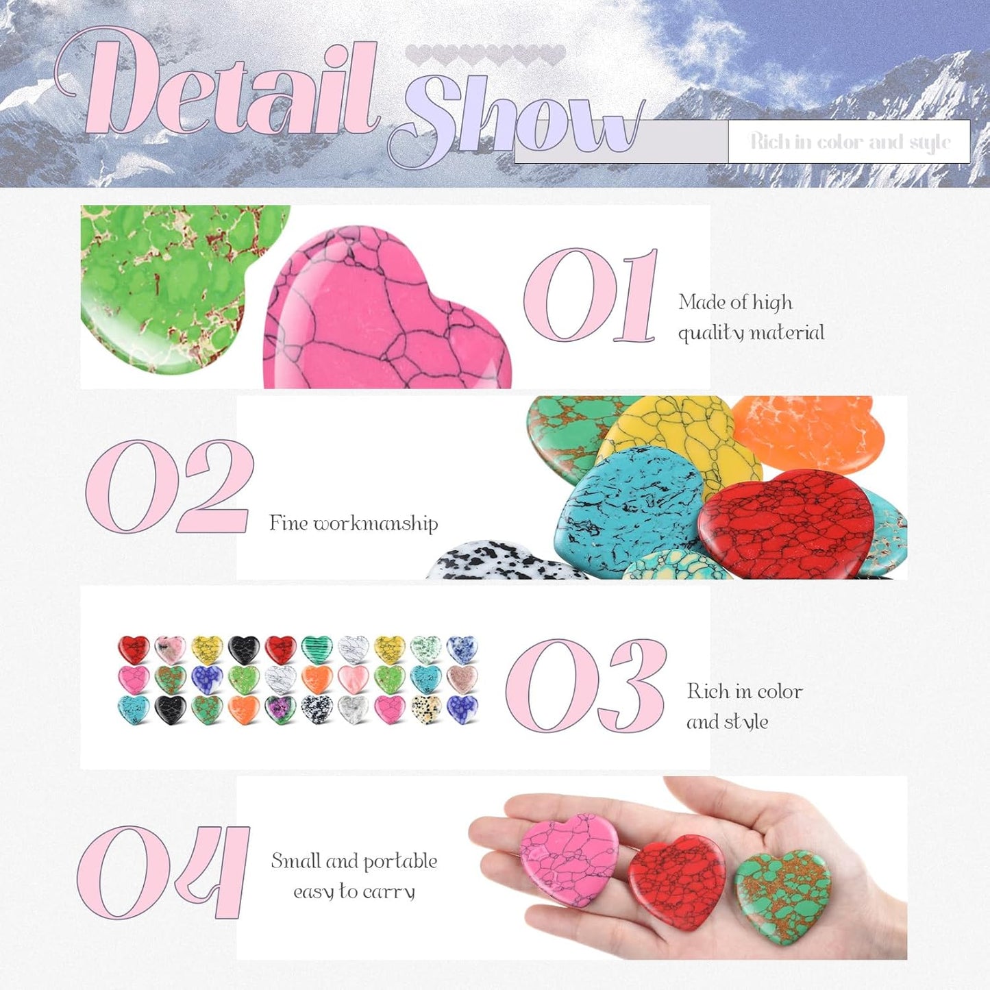 Nuenen 30 Pcs Heart Shape Crystals Bulk 1. 57 Inch Gemstone Heart Stones Worry Stone Rocks Quartz Love Pocket Palm Hearts Bulk for Mother's Day Stress Relief Gift (Fresh Color)