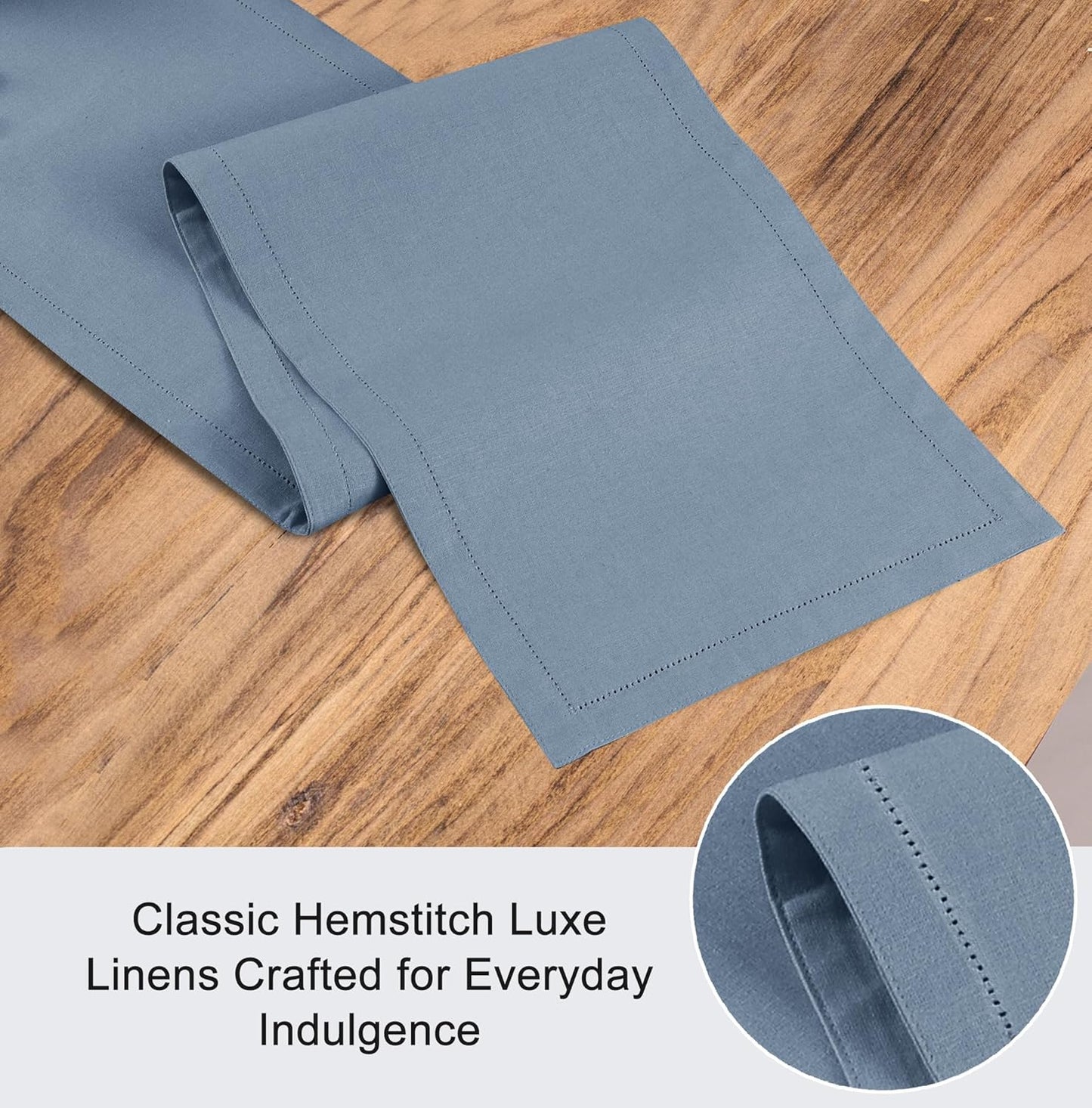 Ruvanti Linen Table Runner 48 Inches, Classic Hemstitch, Washable, Reusable, Non-Slipping, Stain Resistant- Perfect for Parties, Weddings, Dinners, Thanksgiving, Christmas, Indoor use – Grey