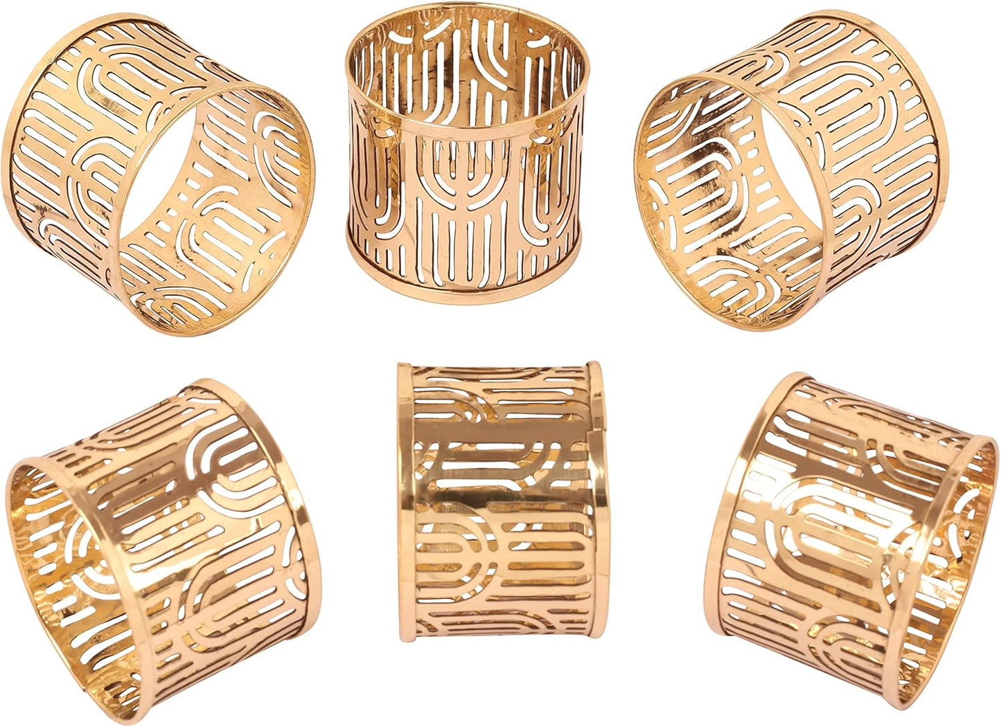 Brass Base Beautifully Handcrafted Mesh Work Large Size Party Decorative Dining Table Napkin Holders in Gold Tone. Set of 6.