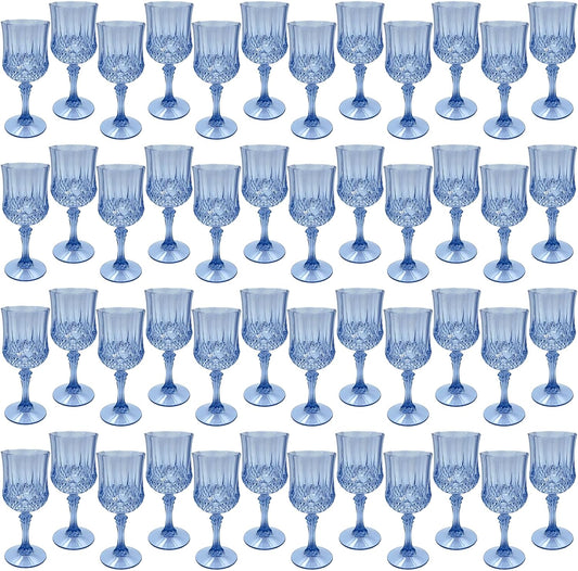 Blue Plastic Wine Glasses，Plastic Goblets for Parties，Drinking Glasses for Wedding Reception, Grand Event Party Supplies (48, Blue)