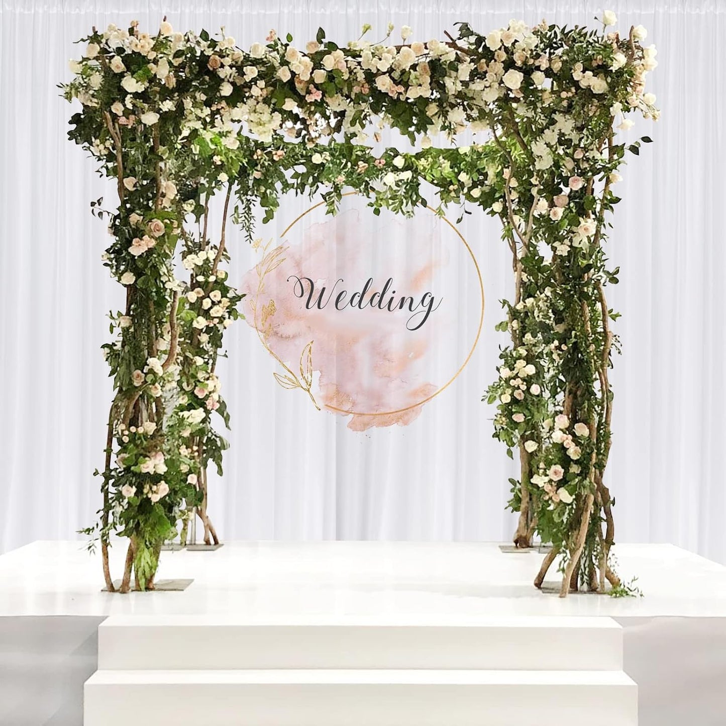 White Backdrop Curtain for Wedding Decor Holiday Party - White Wedding Backdrop Polyester Photography Backdrop Drapes Baby Shower Birthday Privacy Sliding Curtains Home Decor, 5ft x 7ft, 2 Panels