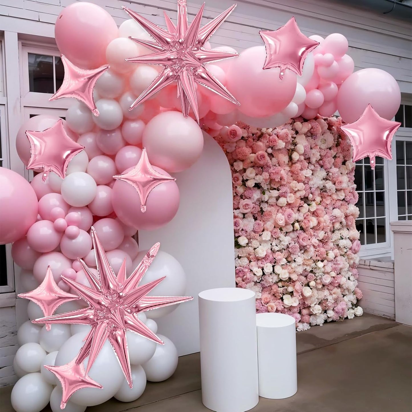 Pink Star Balloon,16Pcs Light Pink Star Foil Balloons Set with 22Inch Explosion Spike Cone Balloons and 10Inch Quadrangle Helium Balloon for Birthday Wedding Baby Shower Party Decorations