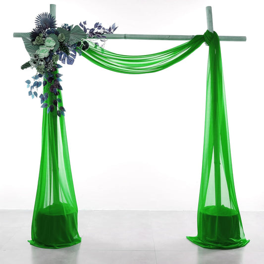 VDS Pack of 2 Panel (30 Inch X 20 Feet) Wedding Arch Draping Fabric Sheer Chiffon Fabric Drapery for Wedding Ceremony Reception Swag Backdrop Canopy Chuppah ARBO Altars Decoration (Green)