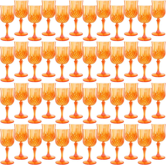 Plastic Wine Glasses，Plastic Goblets Vintage Style Cordial Drinking Glasses for Wedding Reception, Halloween Grand Event Party Supplies (48, Pumpkin orange)