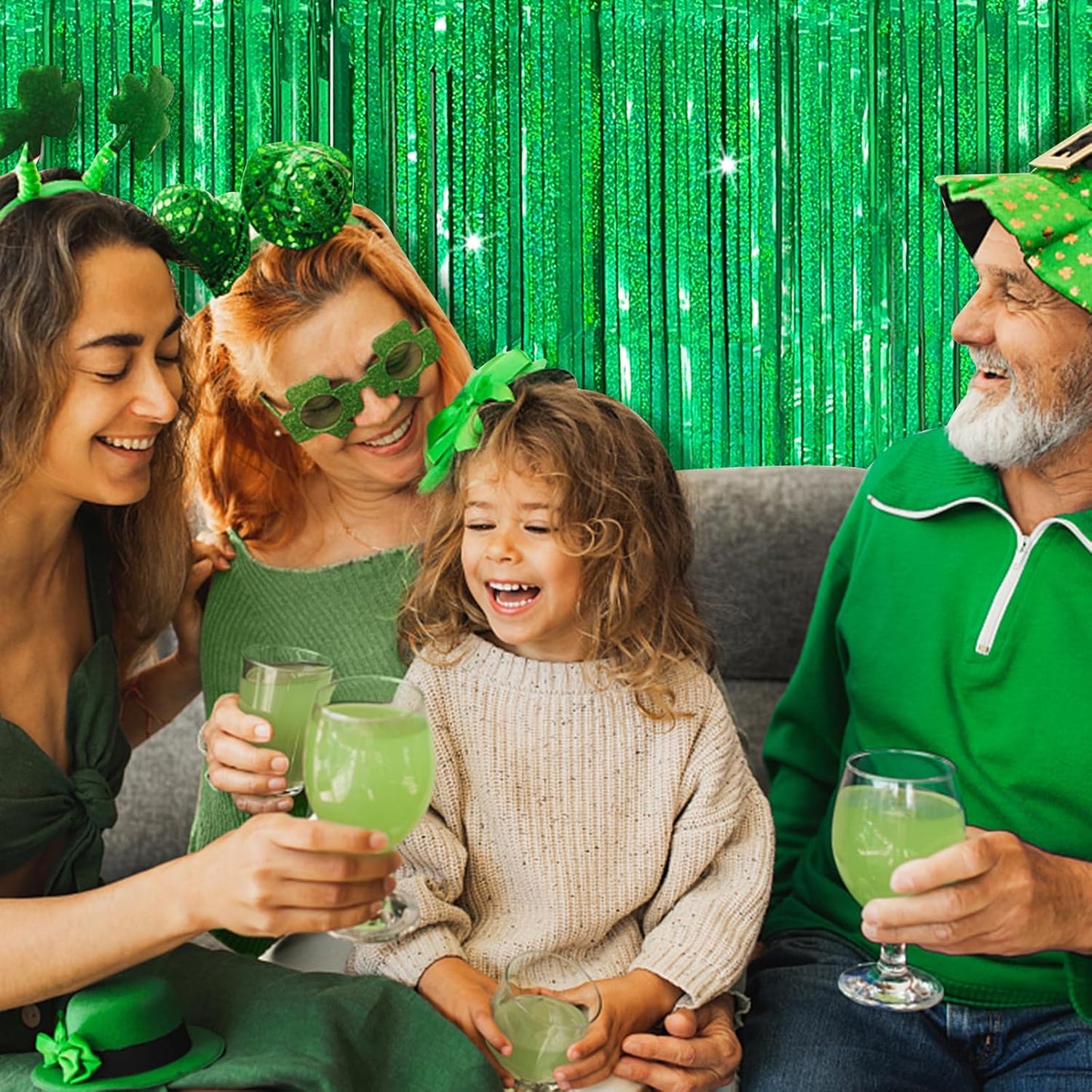 Tinsel Curtain Party Backdrop Green Birthday Decorations 10 Packs Glitter Foil Fringe Curtain Party Decor Streamers Photo Booth for Birthday Christmas Wedding Halloween Graduation Decorations