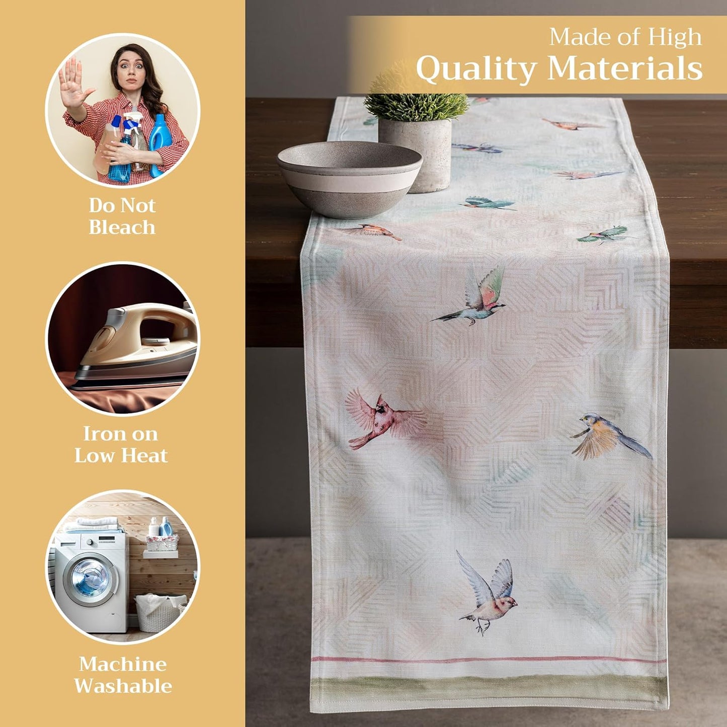 Maison d' Hermine Table Runner 100% Cotton Double Layer Table Runners 72 inches Long Decorative for Home Kitchen Dining Party Wedding Bridal Shower Spring Summer (Flying Birds, 14.50" x 72")