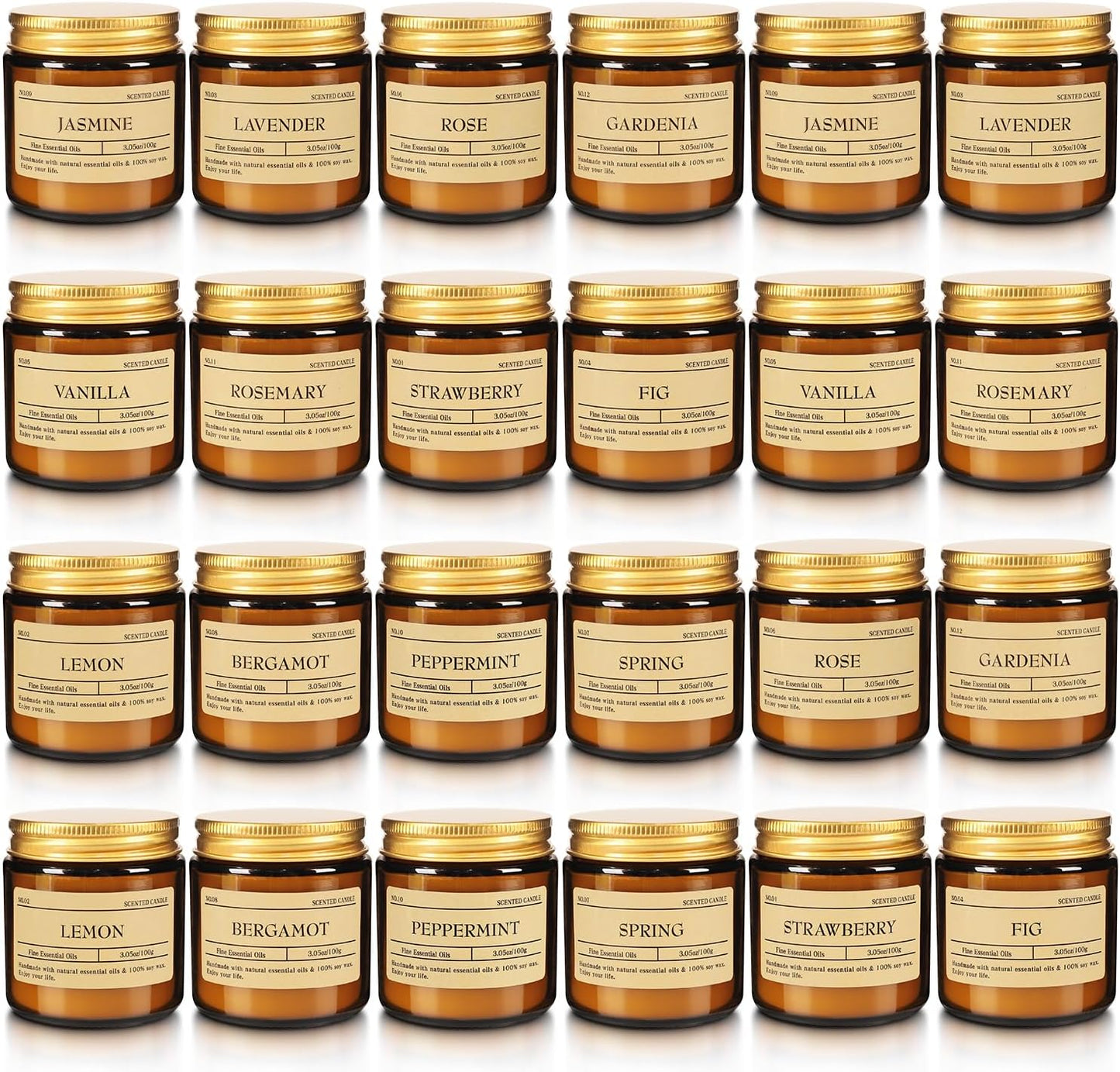 24-Pack Scented Candle Gift Box - 12 scents to Choose from (Rose/Lavender/Lemon/Vanilla), Natural Soy Wax - Birthday, Halloween and Christmas，Gift for Best Friends, Male and Female Friends