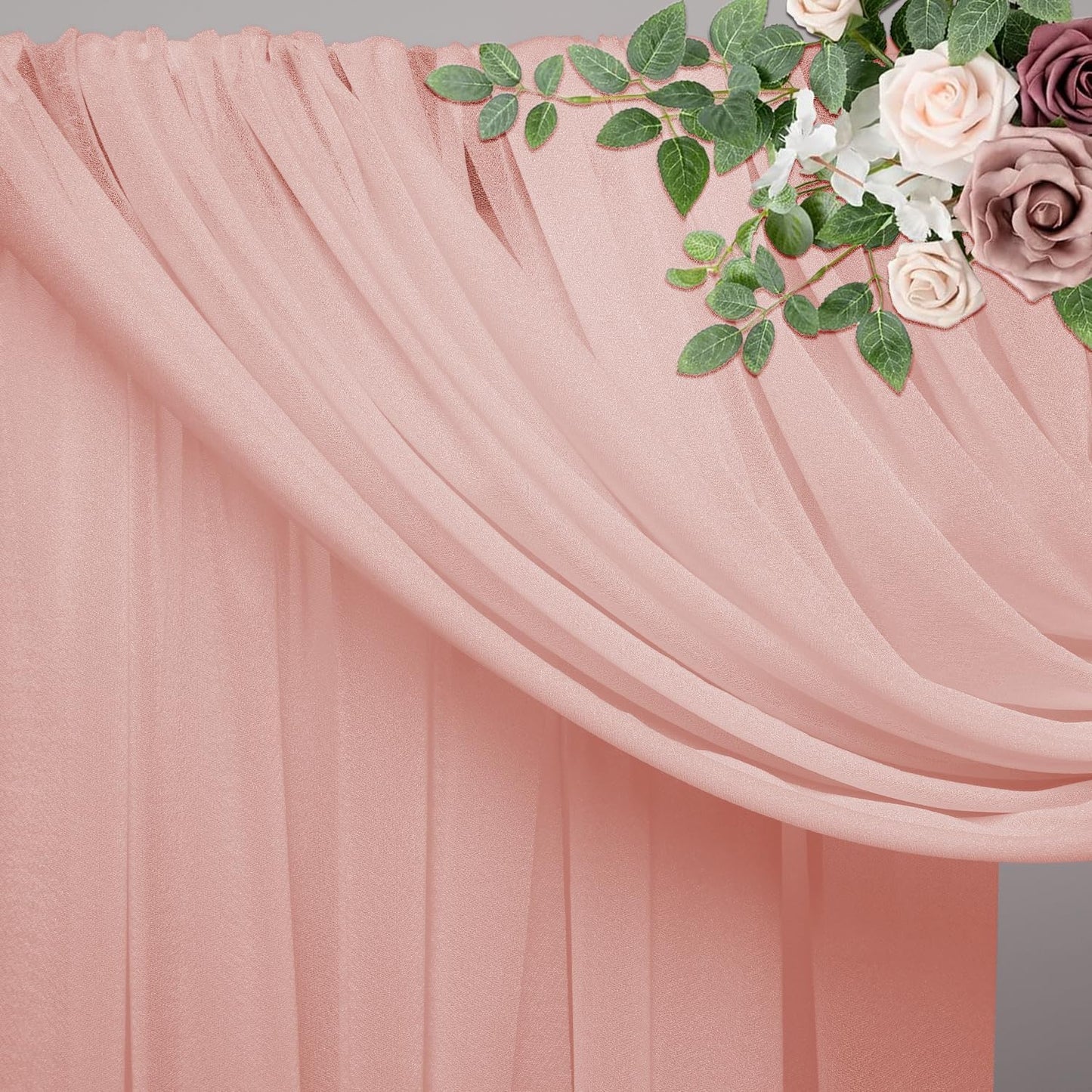 Wedding Arch Draping Fabric 4 Panels 28.7" x 20FT Blush Sheer Chiffon Backdrop Drapes for Wedding Ceremony Birthday Party Bridal Shower Outdoor Decoration