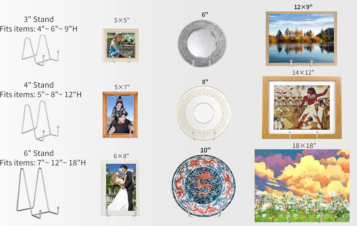 IBosins 5 Pack 6 Inch Plate Holder Display Stands, Metal Silver Frame Stand for Picture, Book, Photo Easel, Creation, Collectibles