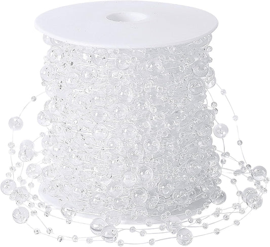 JULBEAR Beads Garland Decoration, 1Rolls 131Feet Clear Christmas Pearl Strands Chain Bead Garland for Christmas Tree Fireplace Wreath Gift Bouquet Crafts Wrapping Wedding Party Centerpieces