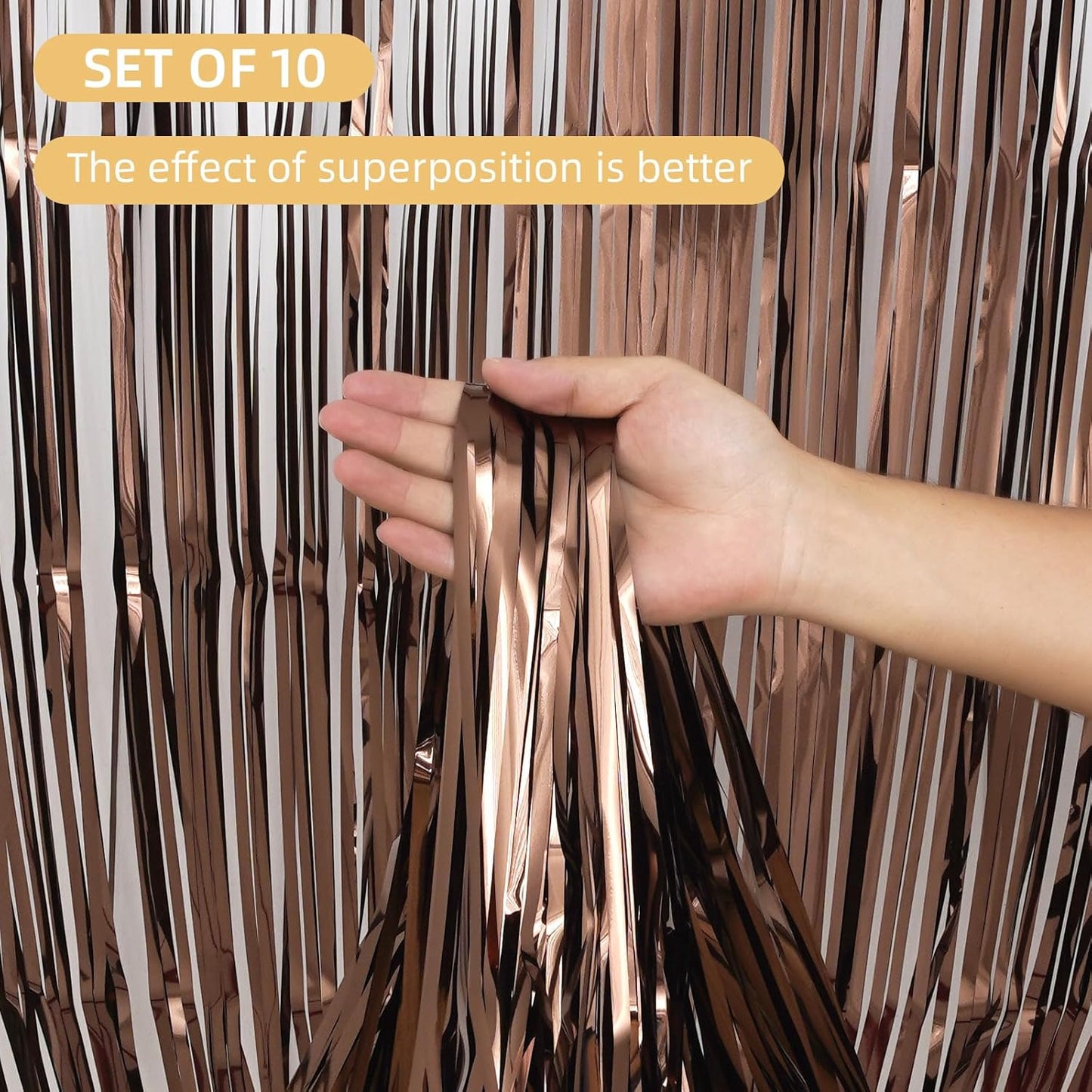 10 Pack Brown Backdrop Curtain 3.2ft x 8.2ft Metallic Tinsel Foil Fringe Curtains Photo Booth Background for Birthday Party Decoration Baby Shower Engagement Wedding Christmas Decoration (Brown)