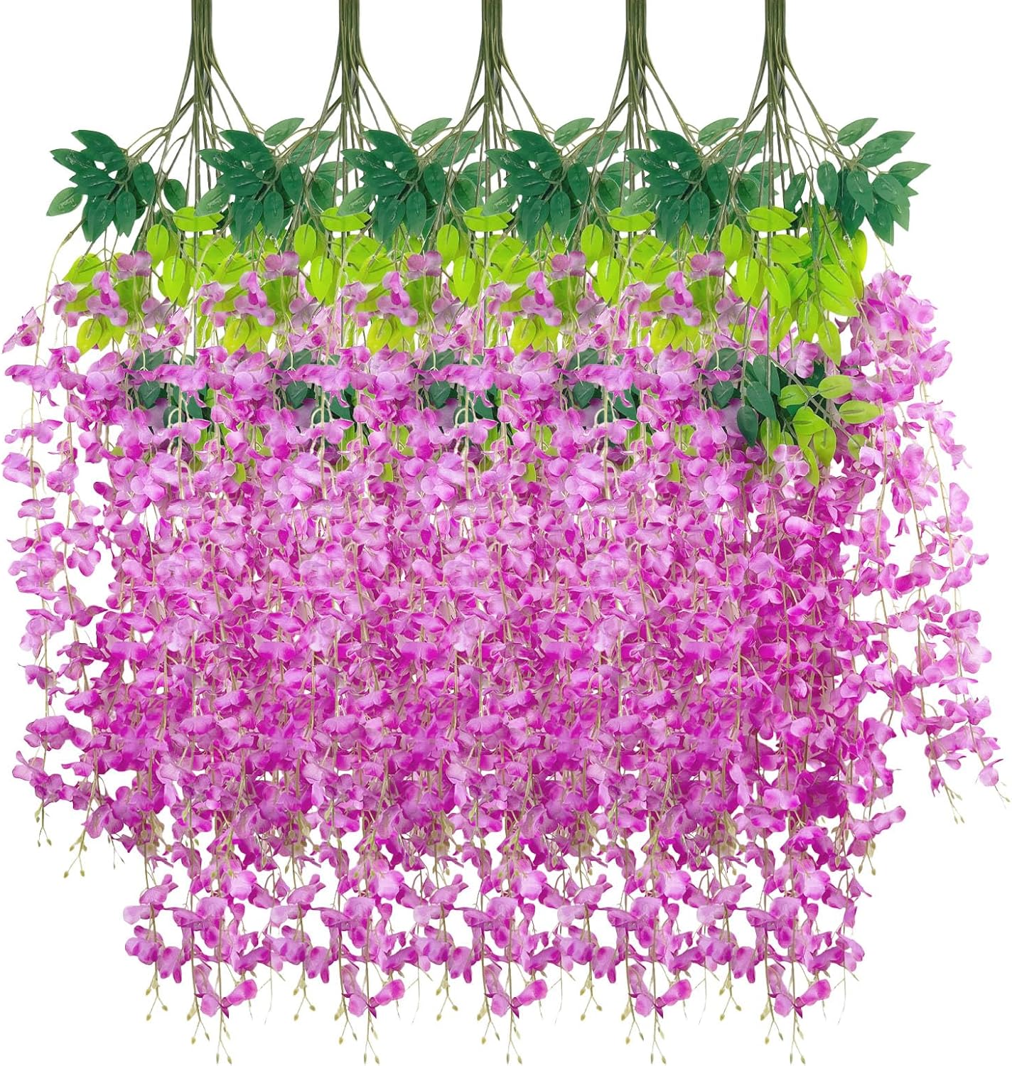 24 Pack Purple Red Wisteria Hanging Flowers Garland, 3.77 Feet Artificial Flower Vines, Fake Wisteria, Artificial Vines Hanging Garland for Backdrop Outdoor Yard Garden Decor