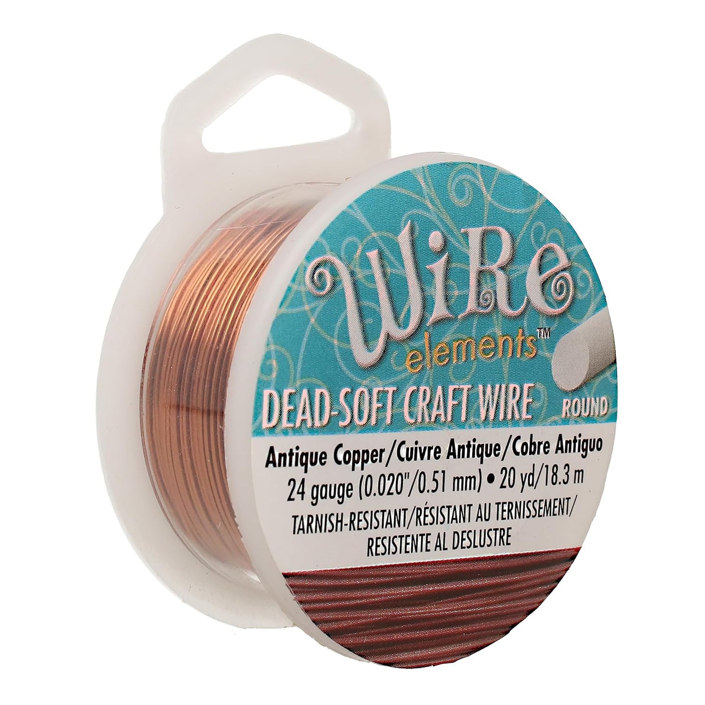 The Beadsmith Wire Elements Craft Wire – Tarnish Resistant, Soft Temper, Round, Antique Copper Color – 0.51mm, 24 Gauge, 20 Yard Spool – Jewelry Making, Wire Wrapping, Floral, & Other DIY Crafts