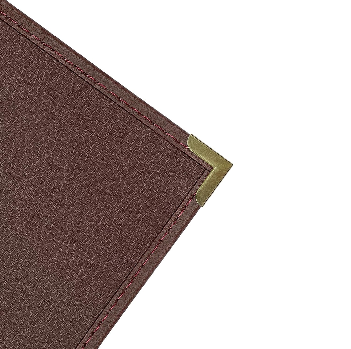 Goodsmart Pajco Style Restaurant Menu Covers – Pack of 10, Side-Loading Menu Holders, Single Stitched Edge, Clear Vinyl Menu Sleeves, Leatherette Trim, Gold Corners, Burgundy, 2 View (8.5" x 14")