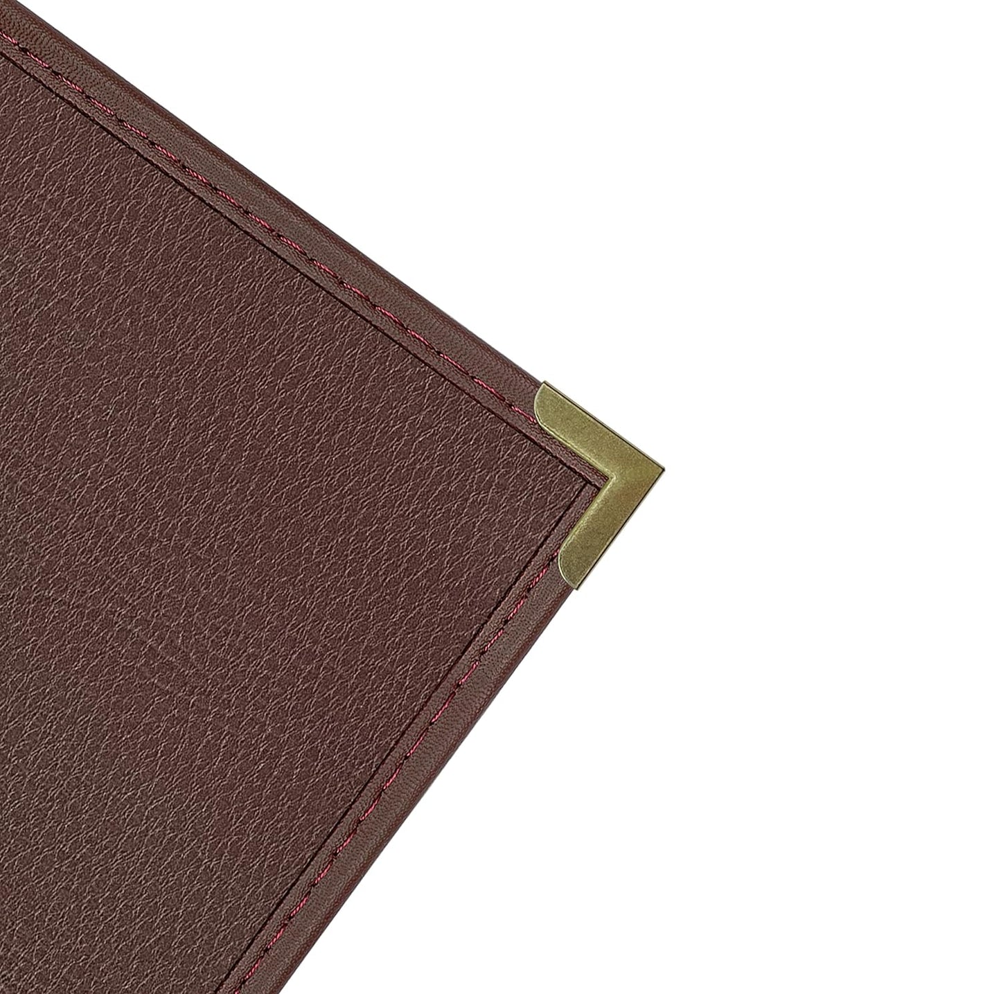 Goodsmart Pajco Style Restaurant Menu Covers – Pack of 10, Side-Loading Menu Holders, Single Stitched Edge, Clear Vinyl Menu Sleeves, Leatherette Trim, Gold Corners, Burgundy, 1 View (8.5" x 11")
