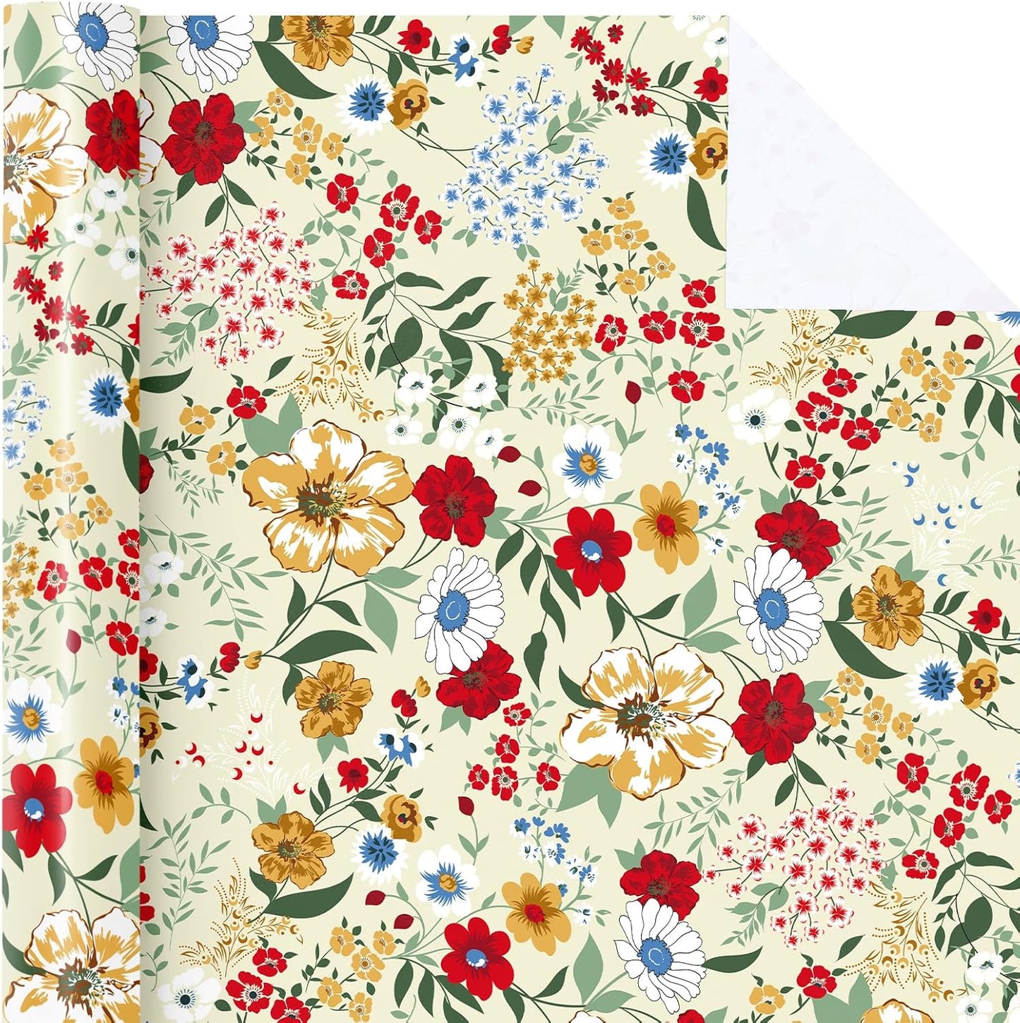 WRAPAHOLIC Floral Wrapping Paper Roll - Mini Roll - 17 Inch x 9.8 Feet - Wild Flower Wrapping Paper, Perfect for Girls Women Birthday, Wedding, Bridal Shower