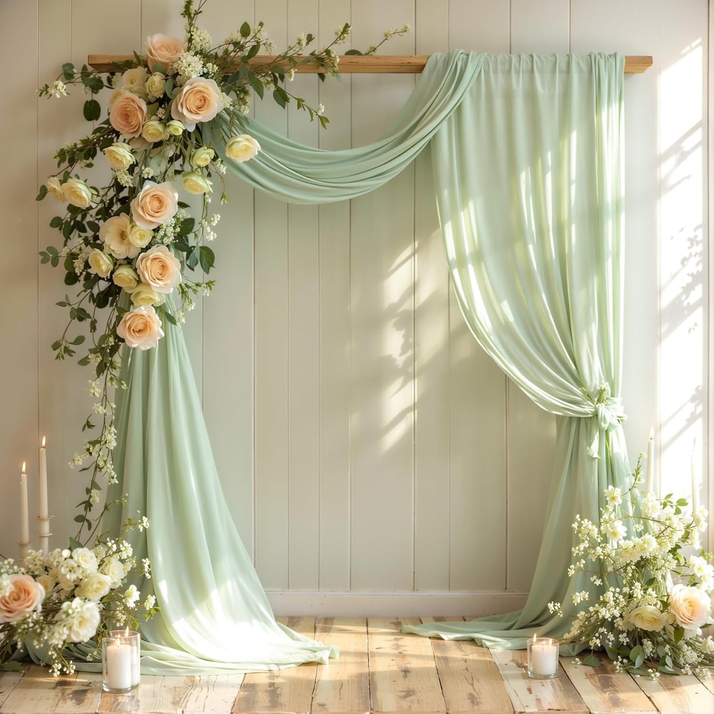 Wedding Arch Draping Fabric,1 Panel 18FT Sage Green Arch Backdrop Drapes Chiffon Fabric Drapes Arbor Drapery for Wedding Ceremony Reception Swag Decorations