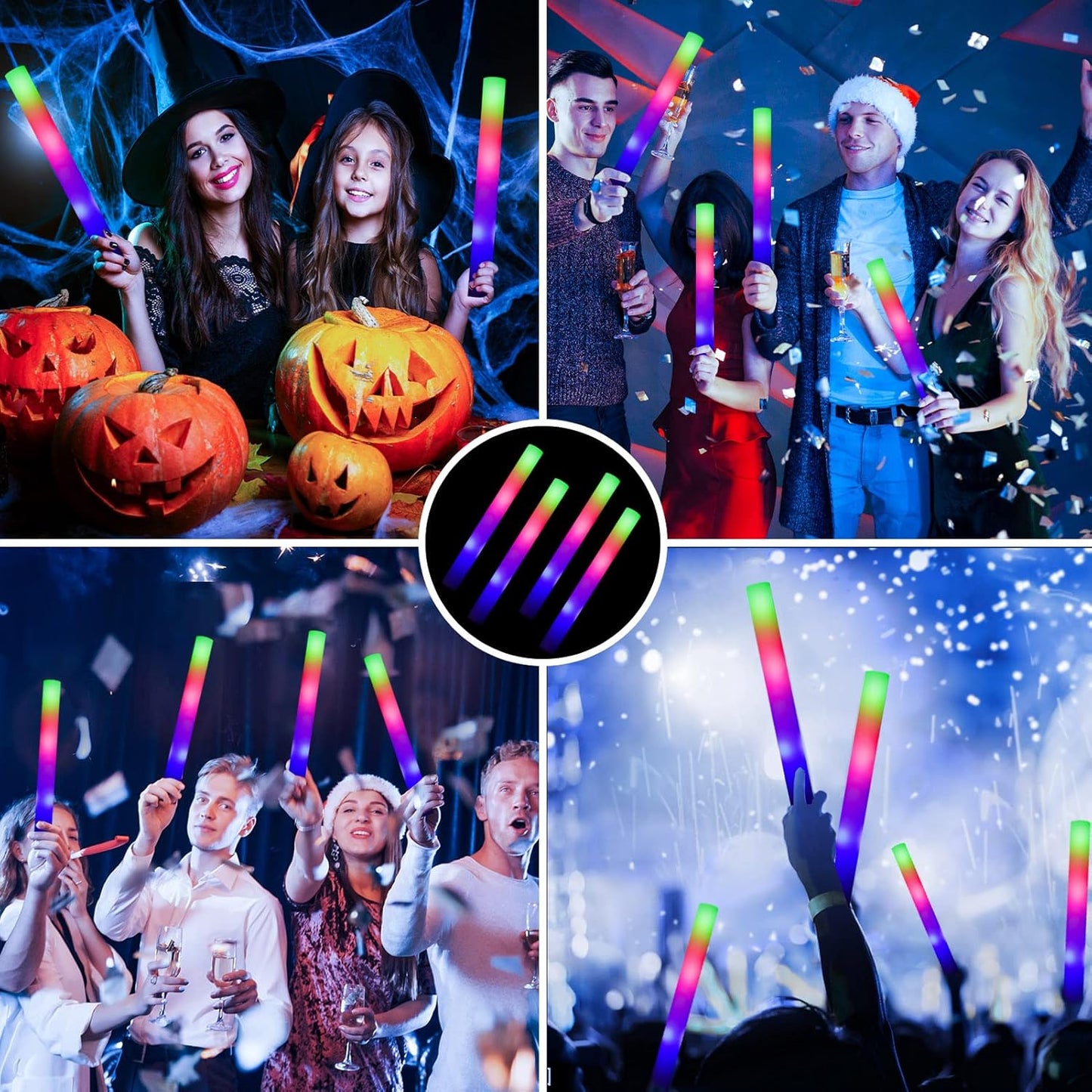 Foam Glow Sticks-200 Pcs Glow in The Dark Party Supplies Light Up Batons Party Favors with 3 Modes Colorful Flashing for Party Wedding Birthday Concert Halloween Christmas