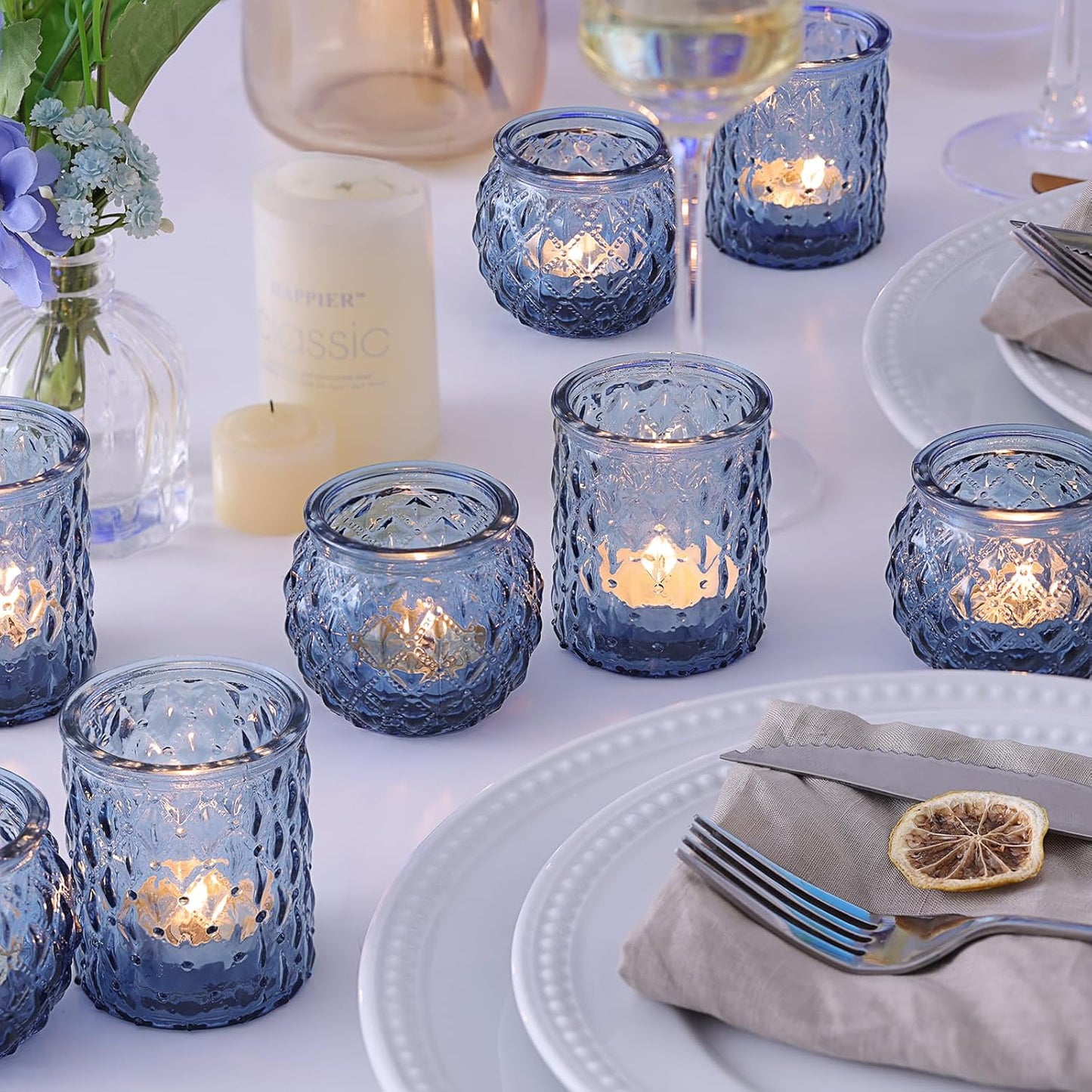 36pcs Assorted Blue Votive Candle Holders, Blue Candle Holders for Wedding Table Decor, Tea Lights Candle Holder for Table Centerpiece, Bridal Shower, Baby Shower Decorations