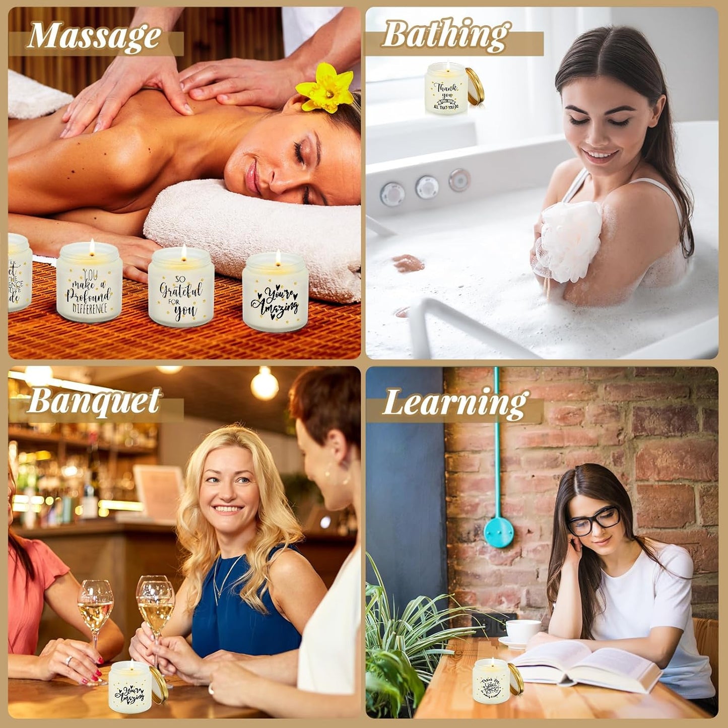 Roowest 10 Jars Thank You Gift Candles 3.5 oz Employee Appreciation Gifts Bulk Soy Wax Jar Inspirational Candle Thank You Gifts for Coworkers Employee Women Secretaries Teacher(Elegant)