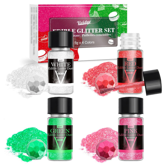 Edible Glitter - 4 Colors 5g/Bottle Halloween Luster Dust Edible Set, Food Grade Edible Glitter for Drinks, Cocktails, Cupcakes, Cookies, Candy, Glimmer Sprinkle Powder for Party Foods, Baking, Beverage