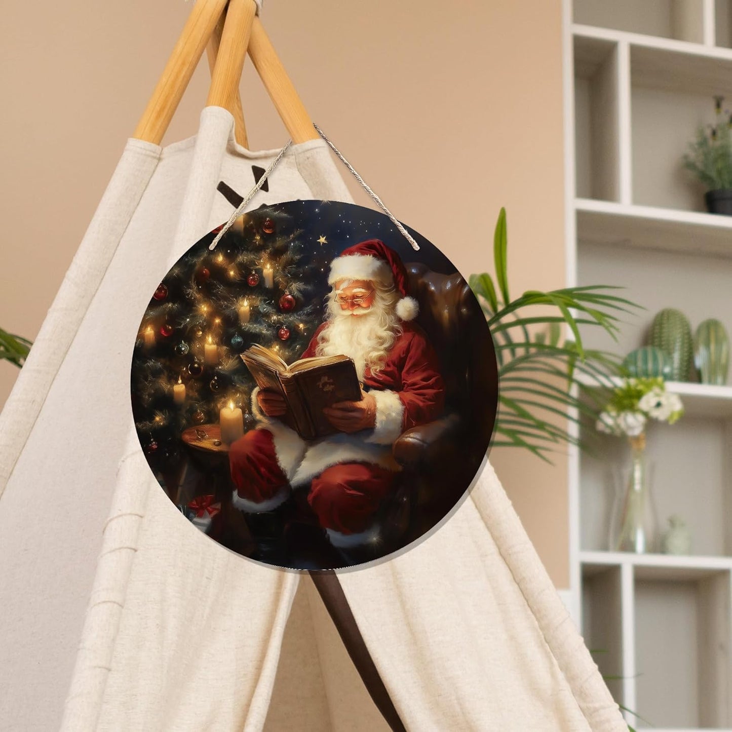 CGBHW Christmas Santa Wooden Sign, Rustic Xmas Santa Bookish Hanging Sign Wall Decor for Library Reading Nook Corner Room Home, xxx Door Decor 12 x 6 Inch