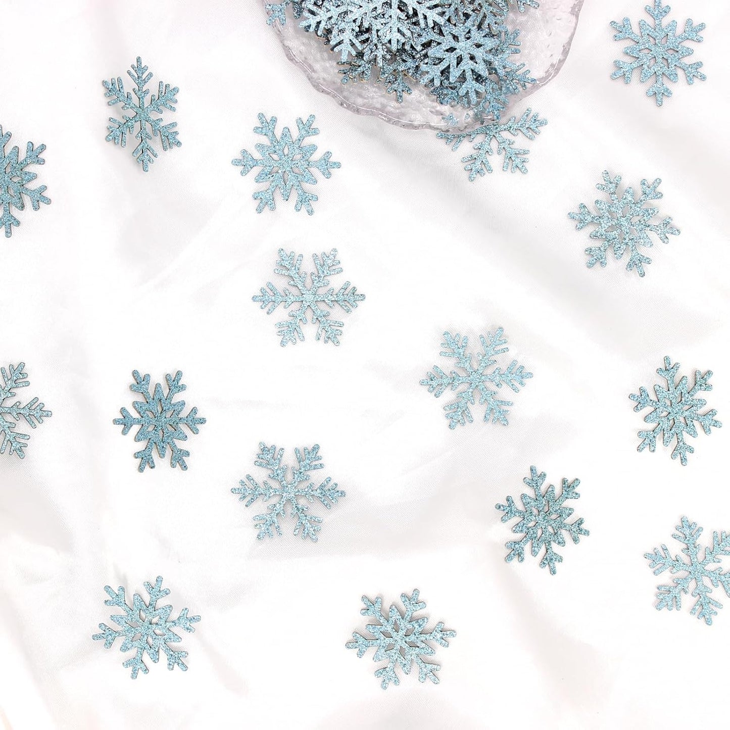 200PC Blue Glitter Snowflake Confetti Winter Wonderland Table Decorations Snowflakes Table Scatter for Christmas Birthday Baby Shower Party Decor Supplies