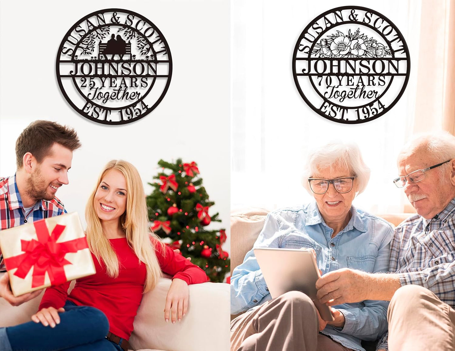 Personalized Christmas Gifts 2025, Custom 50th/40th/60th/70th/30th/1-99 Years Wedding Anniversary Sign Gifts for Couples Parents, Custom Metal Monogram Sign Personalized Family Name Signs