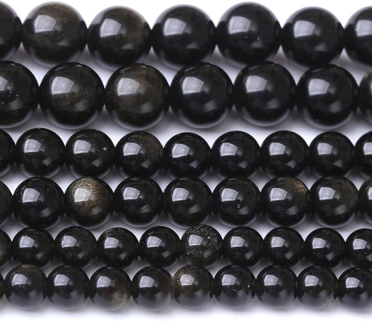 Gold Obsidian Stone Beads for Jewelry Making DIY Craft Gemstone Beads Kit (8mm, 45pcs) Cosmic Crystal Pebbles for Bracelets, Necklaces, Home Decor