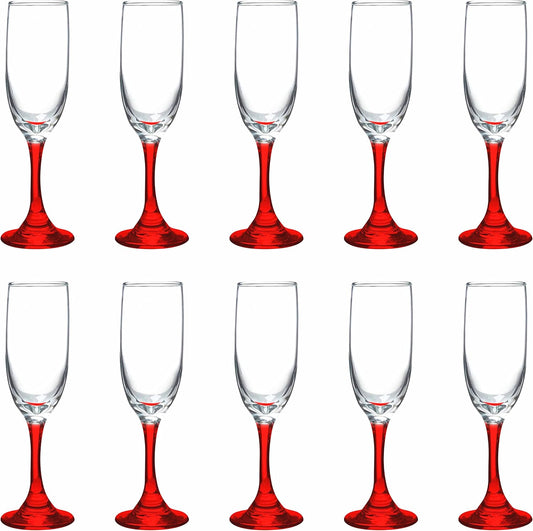 DISCOUNT PROMOS Premiere Champagne Flutes 6.25 oz. Set of 10, Bulk Pack - Elegant Drinkware for Weddings, Events, & Promotional Gifts - Red