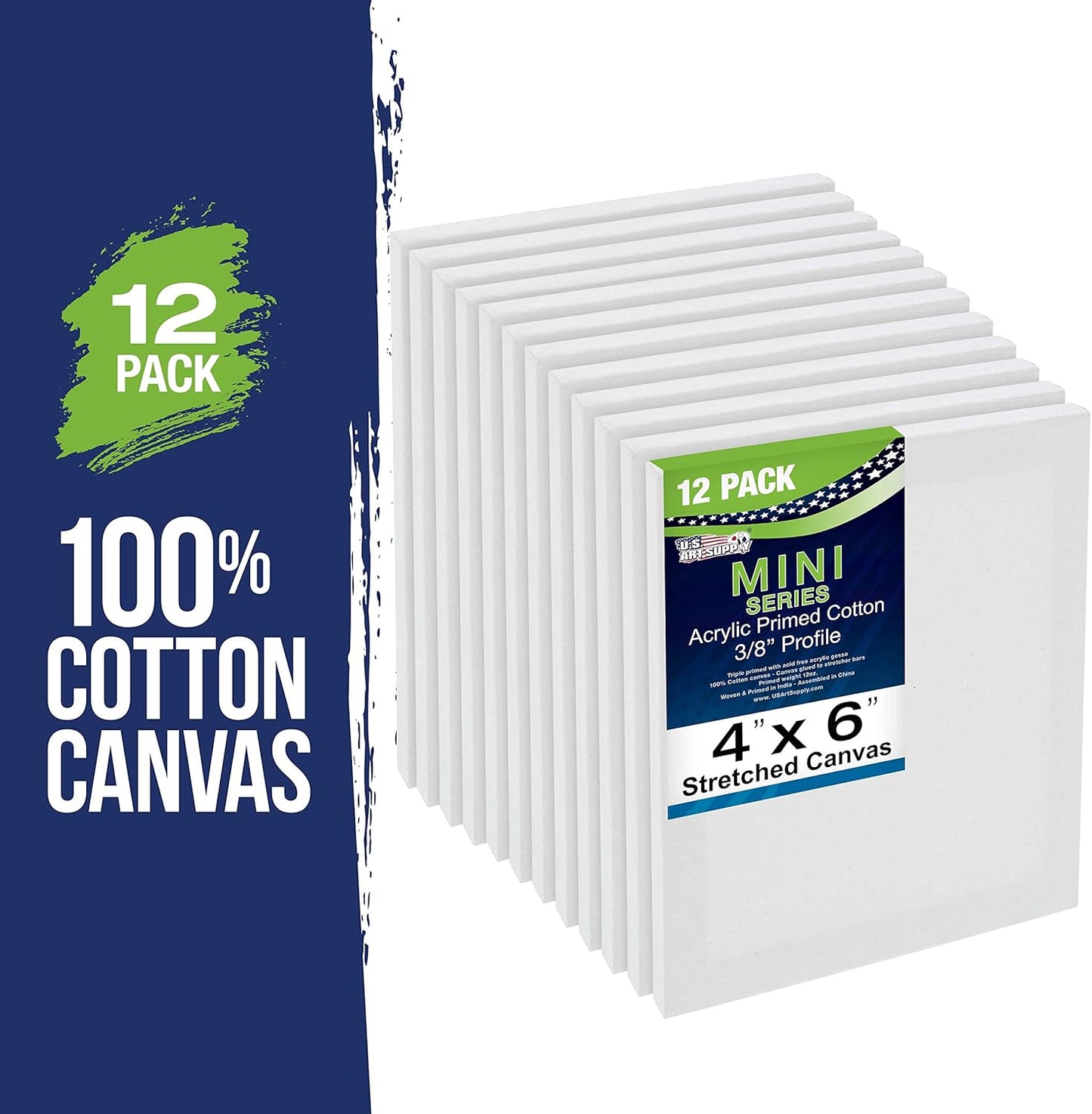 U.S. Art Supply 4" x 6" Stretched Canvas with 8" High Small Natural Wooden Easel (12 Pack), A-Frame Canvas Stand Tripod, Small Painting Easels - Tabletop Easel for Painting, Canvases, Student Crafts