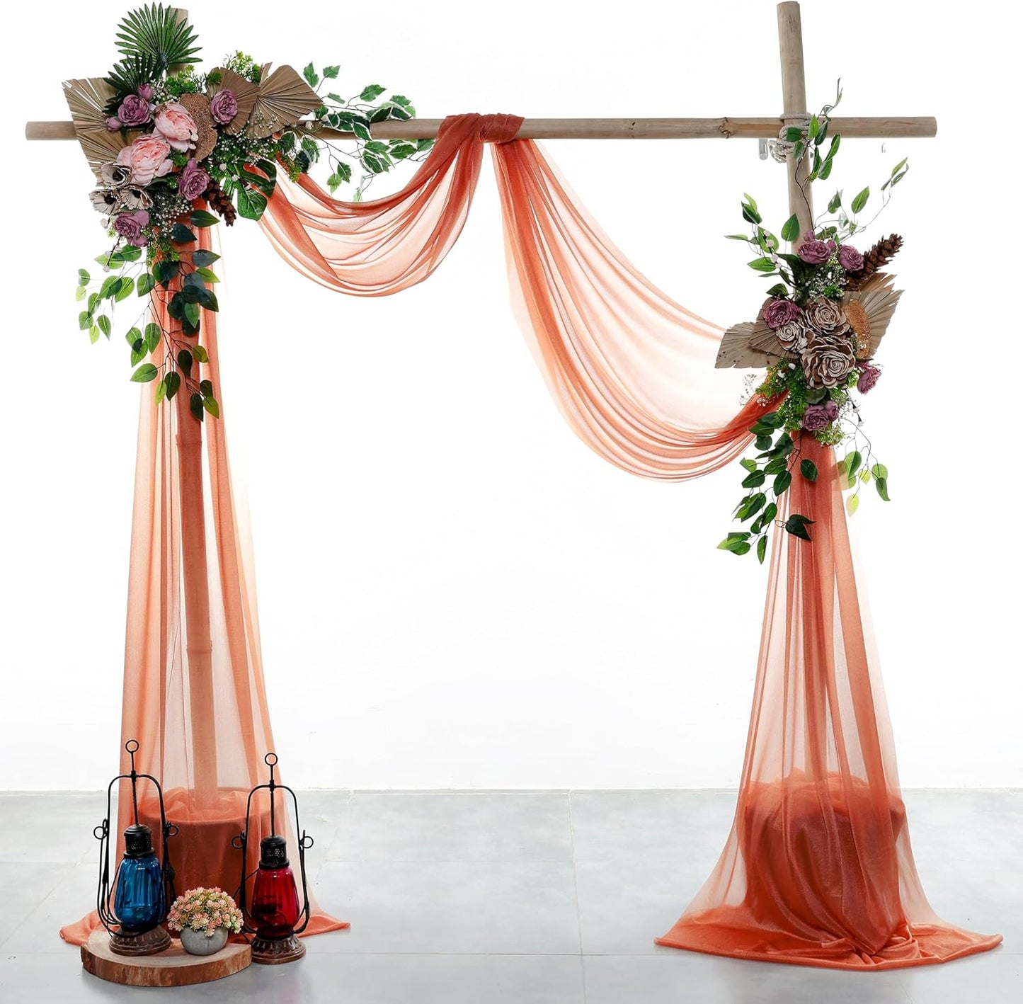 VDS Pack of 3 Panel (30 Inch X 20 Feet) Wedding Arch Draping Fabric Sheer Chiffon Fabric Drapery for Wedding Ceremony Reception Swag Backdrop Canopy Chuppah ARBO Altars Decoration (Terracotta)