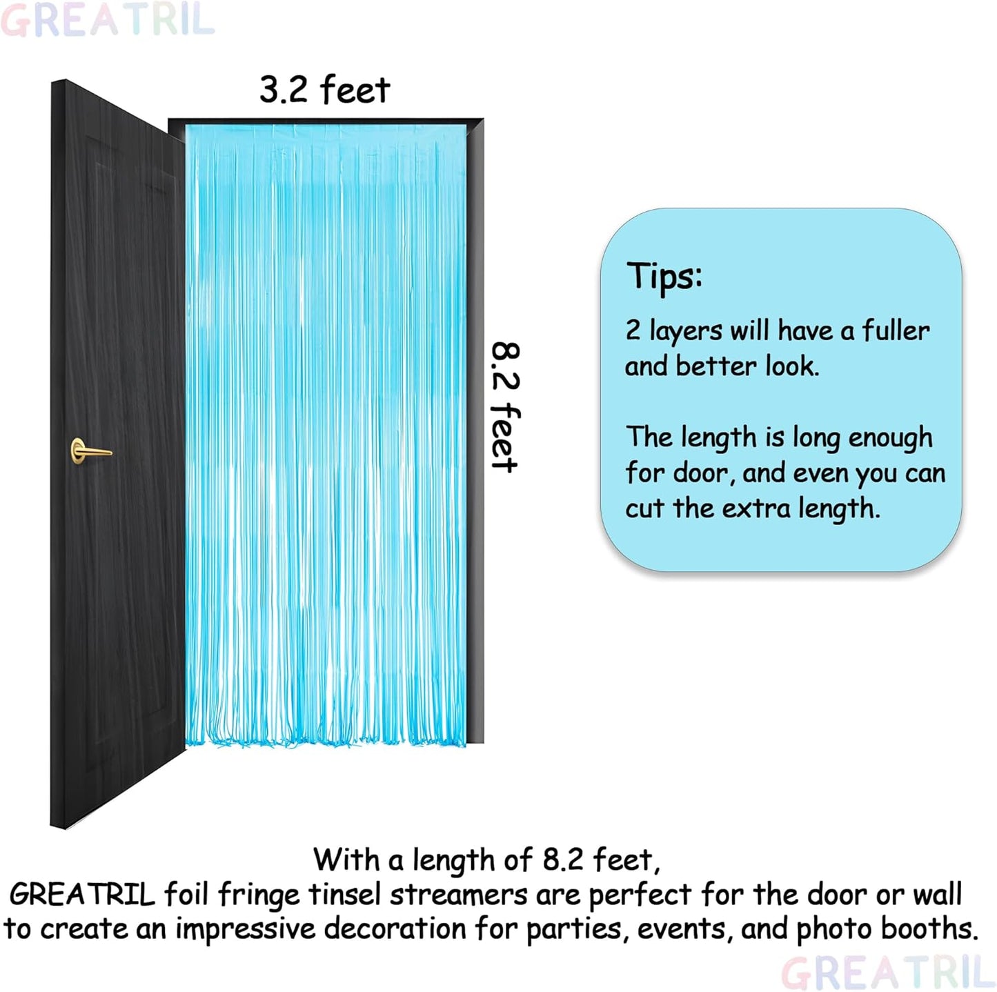 Pink and Blue Party Photo Backdrop - GREATRIL Foil Fringe Tinsel Streamers for Pastel/Easter/Birthdays Party Decorations - 3.2ft X 8.2ft - 2 Packs