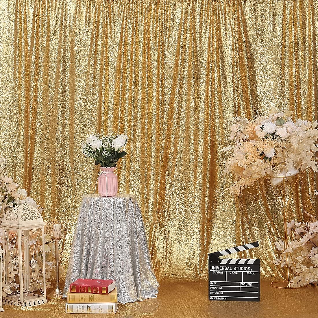 Gold Sequin Backdrop,5FT x 7FT Sequin Photography Backdrop Curtain for Party Decoration