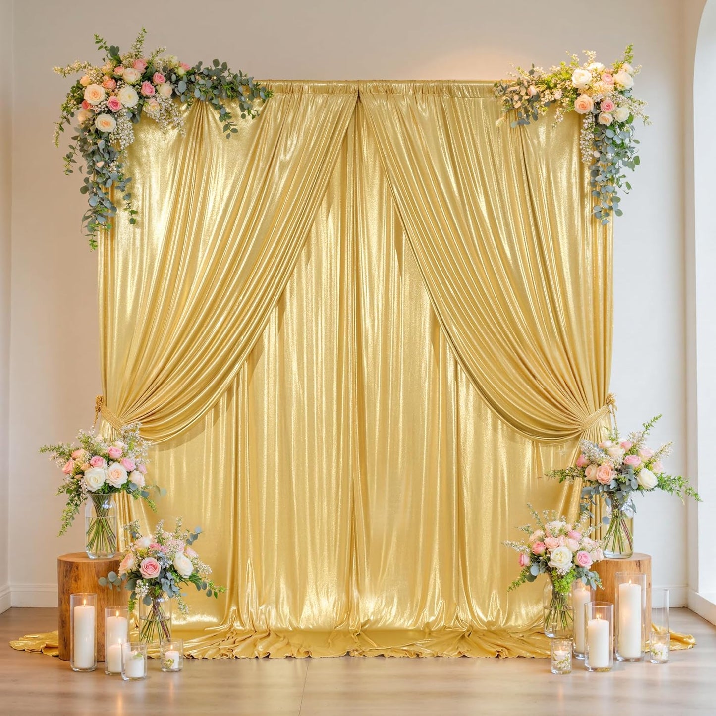 Outpain Thick 20 ft x 10 ft Gold Sequin Backdrop Curtain for Parties, Wrinkle Free Glitter Photo Backdrop Drapes 4 Panels 5x10ft Gold Back Drop Cloth for Wedding Christmas Photography Background