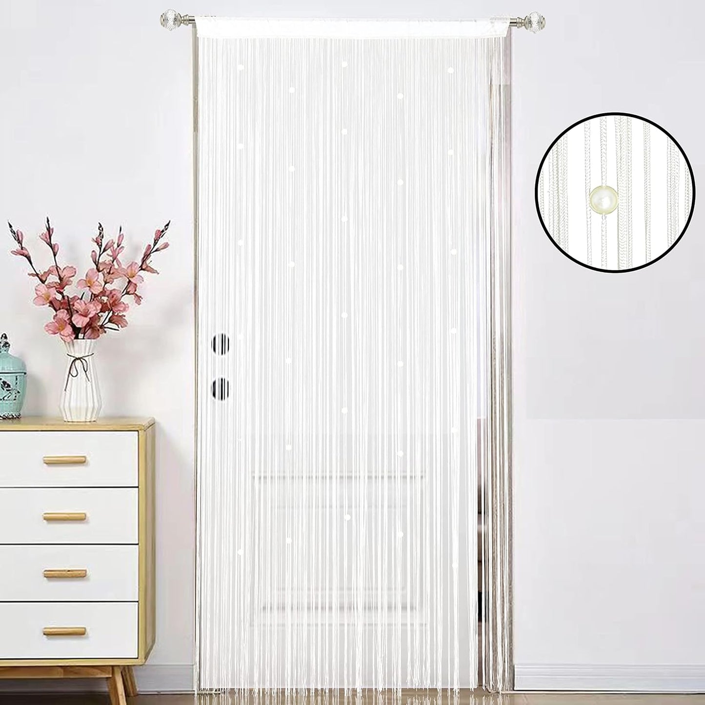 Beaded Doorway Curtain Door Beads Dense String Curtains Fringe Hippie Perfect for Wall Hanging Decor Room Divider Privacy Doors Window Closet Doorways Decorations (100x280cm,White)