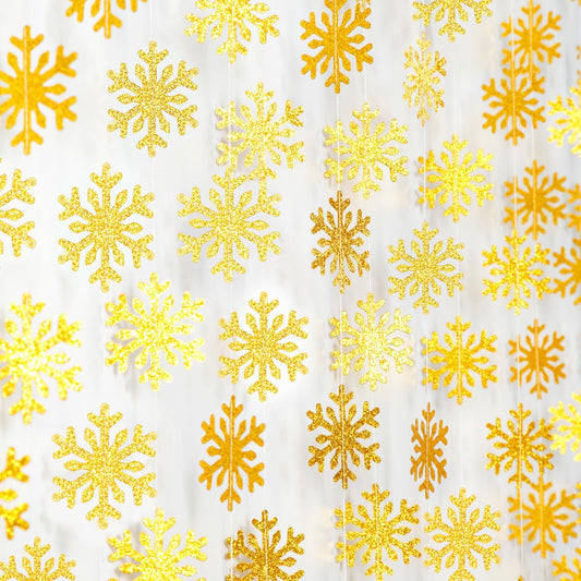 Snowflake-Snow Gold Christmas Party-Decoration Garland - 52ft Winter Wonderland Frozen Ornaments Hanging Paper Streamers,New Years Birthday Baby Shower Bachelorette Wedding Ceiling Decor Hugfond