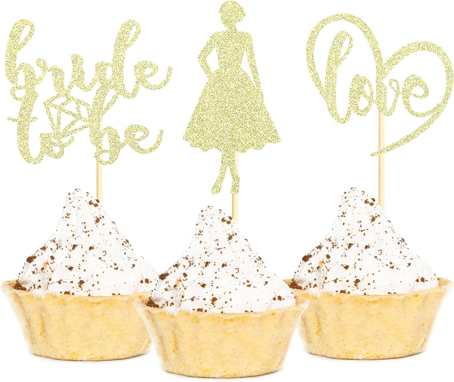 Sotpot 24PCS Bride to Be Cupcake Toppers with Heart Gold Glitter Dress Bridal Shower Cupcake Picks for Wedding Bridal Shower Wedding Engagement Party Cake Decorations