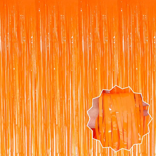 3 Pack Macaron Orange Foil Fringe Curtains Backdrop, 3.28 x 9.8 Ft Metallic Streamers Tinsel Curtains Background for Photo Booth, Birthday, Halloween, Christmas, New Year Party Decorations