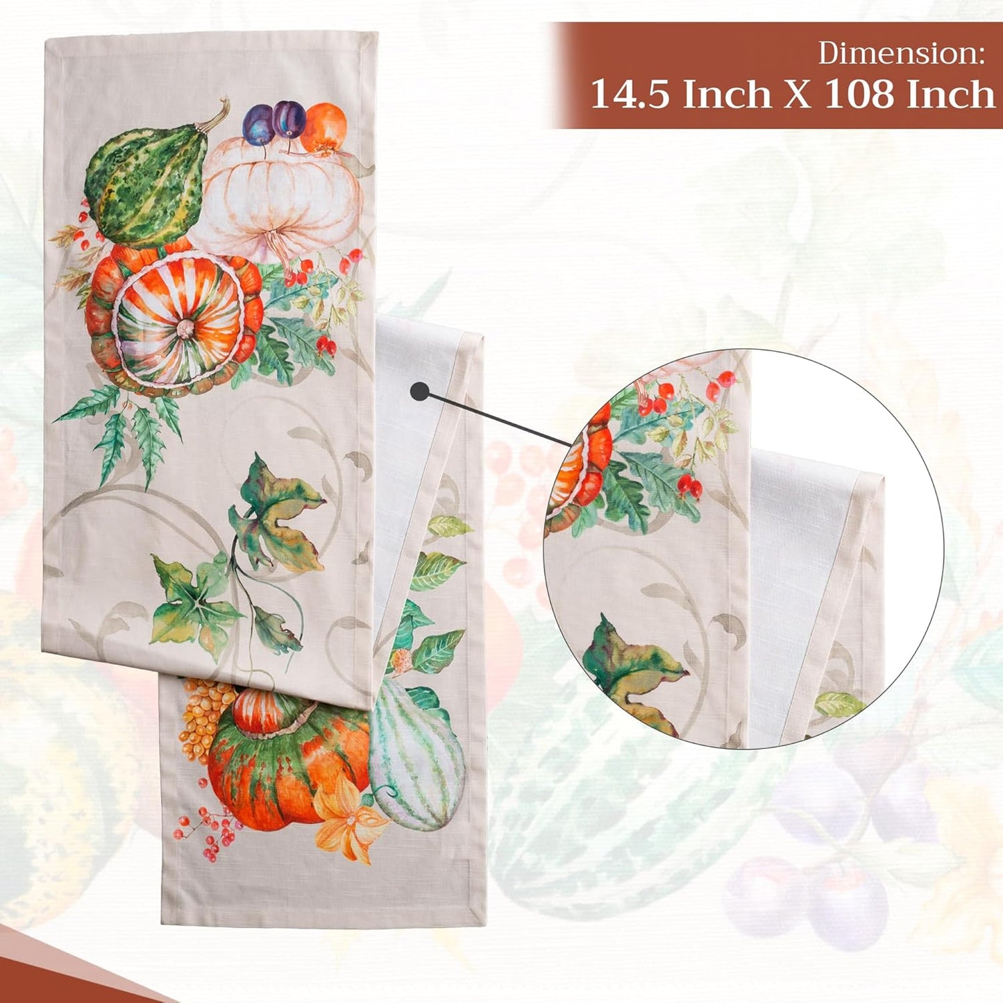 Maison d' Hermine Table Runner 100% Cotton Single Layer Table Runners 108 inches Long for Thanksgiving Christmas Decorations Home Kitchen Dining Party Wedding (Lumina, 14.5" x 108")
