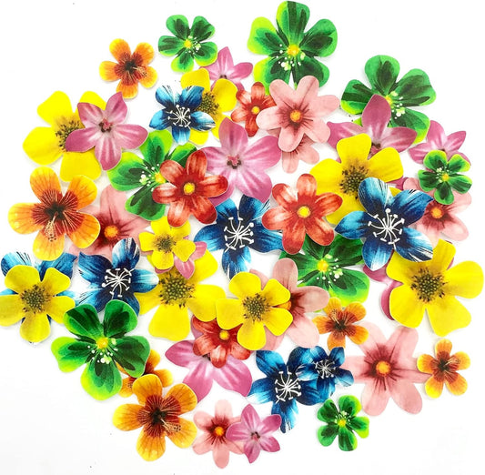 Edible 48Pcs Hawaii Flowers Wedding Cake&Cupcake Topper Luau Themed Party Birthday Cake Decoration