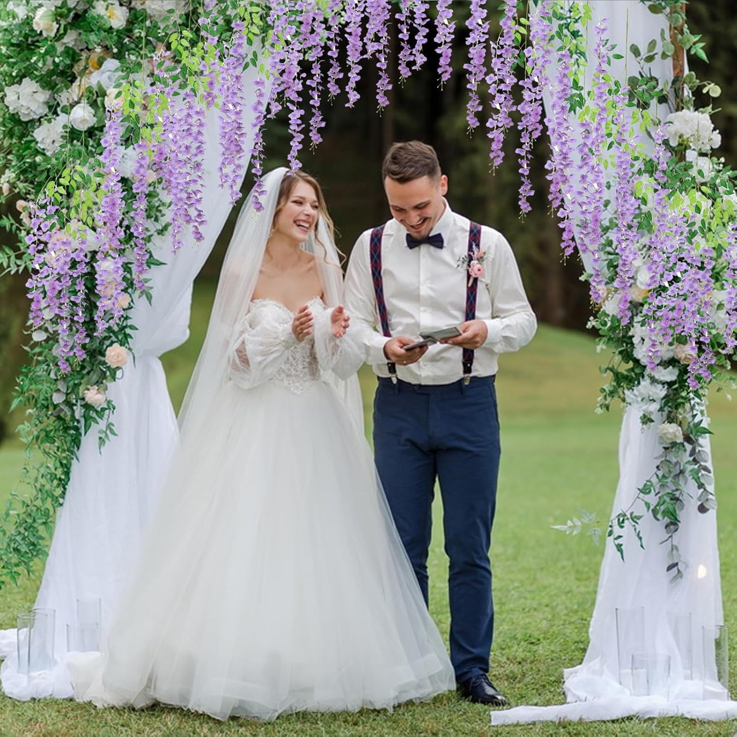 24 Pack Light Purple Wisteria Hanging Flowers, 3.4 Ft Fake Hanging Flowers, Artificial Wisteria Garland Vines for Wedding Room Backdrop Outdoor Patio Garden Decoration