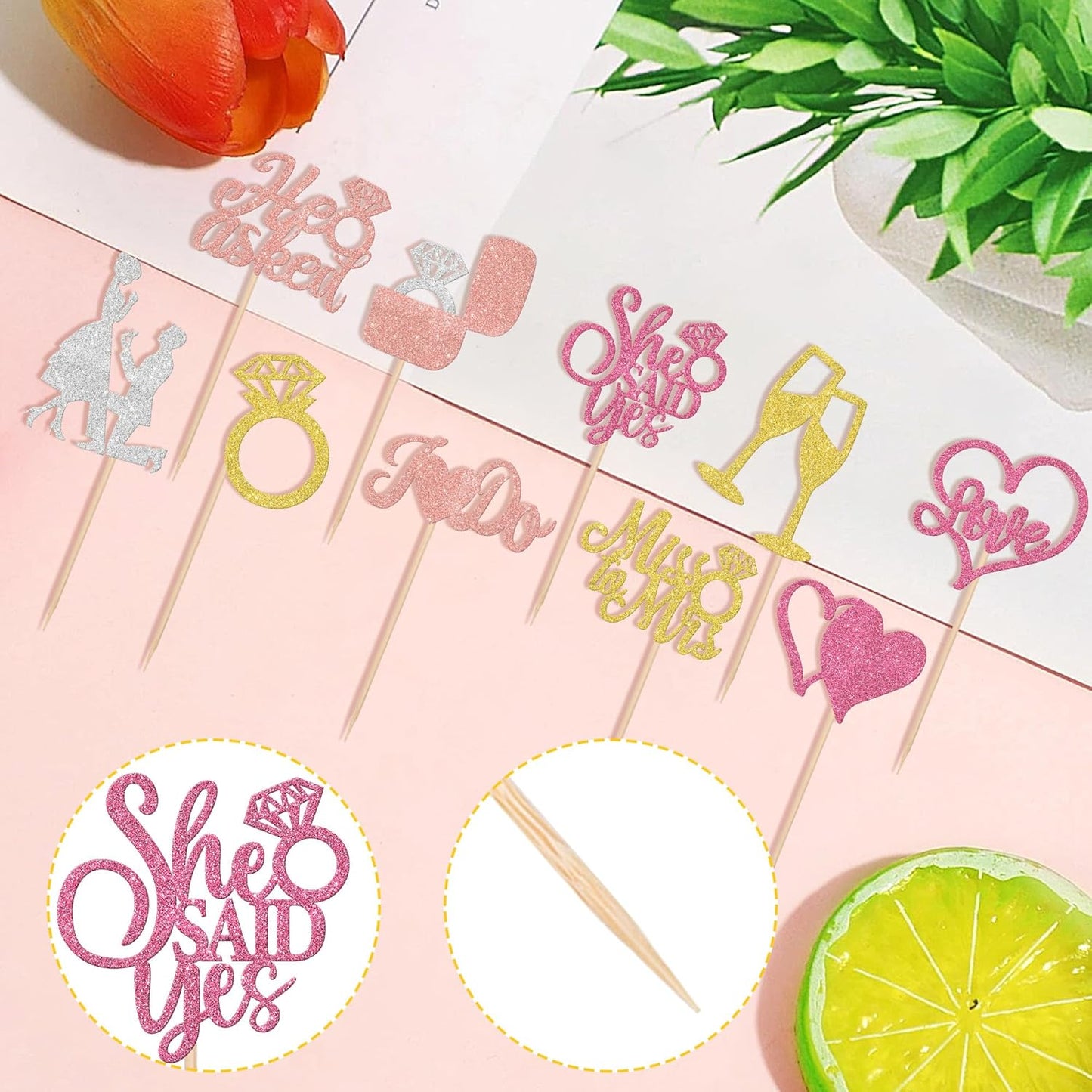 30 PCS He Asked She Said Yes Cupcake Toppers Glitter Miss to Mrs I Do Love Heart Ring Cupcake Picks Wedding Engagement Cake Decorations for Wedding Engagement Bridal Shower Party Supplies Colorful