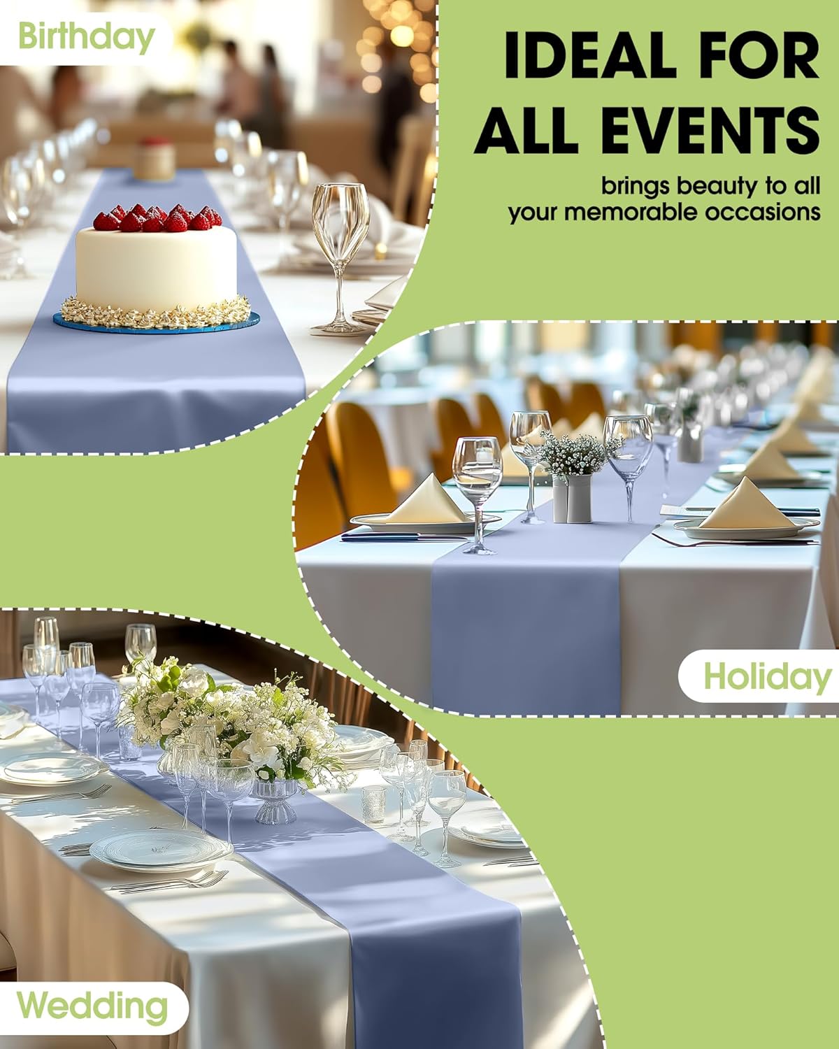 Pureegg Dusty Blue Plastic Table Runners - 20 Pack, 14'' x 108'', Water Resistant & Disposable Centerpiece Decorations for Table Cloth, Wedding, Birthday, Holiday, Baby Shower, Party, Home Decor