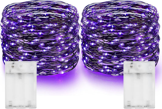Dazzle Bright Halloween Fairy String Lights, Total 40FT 120LED Copper Wire Battery Operated Waterproof Lights, Halloween Decorations for Indoor Home Outdoor Garden Patio Party Decor (Purple)