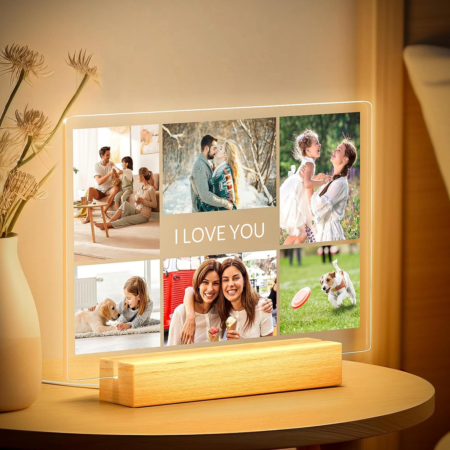 Custom Picture Frames with Photo, Personalized Photo Frame with Night Light, Customized Picture Frames, Personalized Anniversary Birthday Gifts for Women Men Her Him Girlfriend Boyfriend Couple