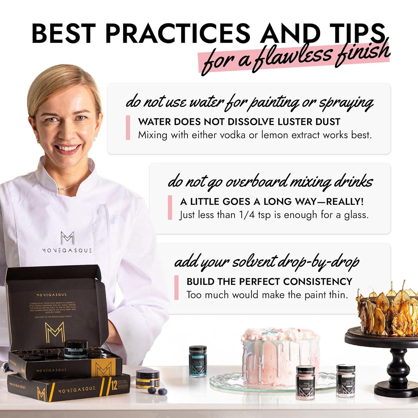 MONÉGASQUE Pink Edible Glitter for Drinks 15g – Pink Edible Glitter for Cakes – Luster Dust for Drinks, Food, & Cake Decorating – Halloween Cocktail Drink Shimmer – Cocktails & Cake Decorations Spray