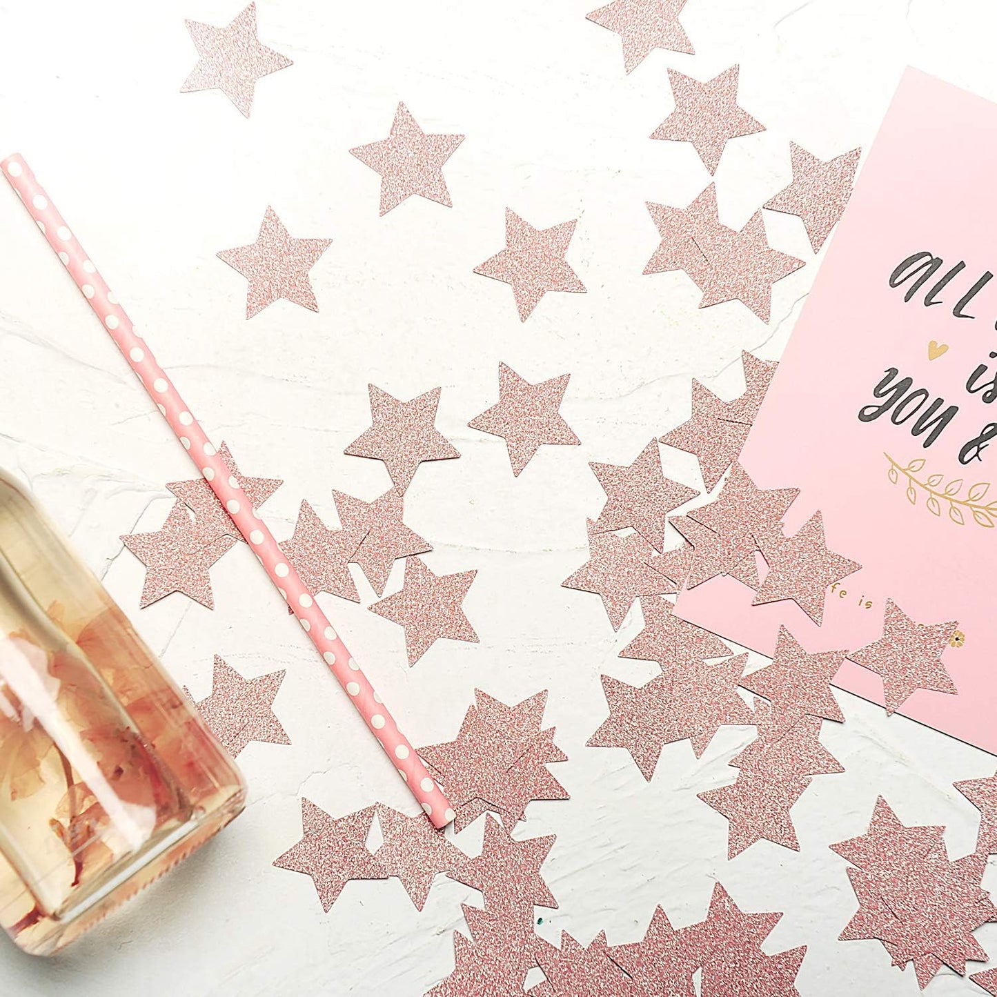 Glitter Star Confetti for Table Wedding Birthday Party Decoration, 1.2 inch in Diameter (rose gold glitter,200pc)